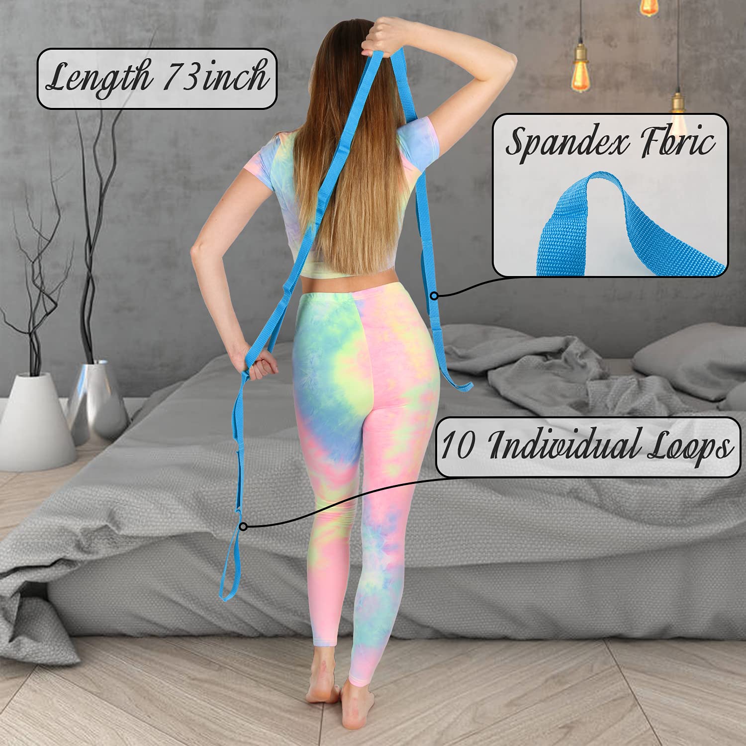 Scotamalone Stretching Strap Yoga Strap Physical Therapy for Home Workout, Exercise, Pilates and Gymnastics, 10 Loops Non-Elastic Stretch Bands with Aesthetic Packaging for Women & Men