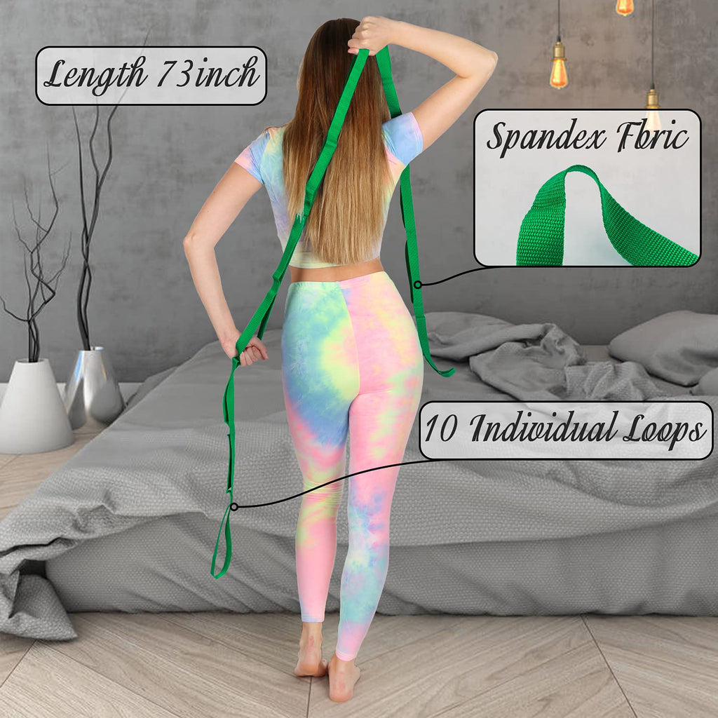 2 Pack Stretching Strap Stretch Band Yoga Strap Physical Therapy Rehab Multi-Loop Strap Nonelastic Exercise Strap for Pilates, Dance and Gymnastics with Instructional Guide