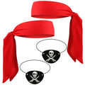Scotamalone Halloweens Pirate-Accessories Pirate-Party Favors Supplies for Men Women Includes Two Red Piratehead Bandana And Two Black Pirate-Eye Patches
