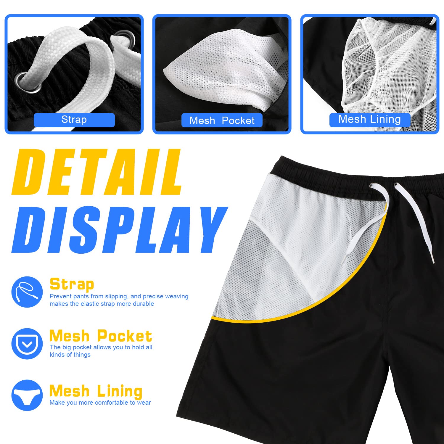 Scotamalone Mens Swim Trunks Board Shorts Swimwear Bathing Suits Quick Dry for Beach,Travel,Vacation,Swimming, Surfing,Casual Black