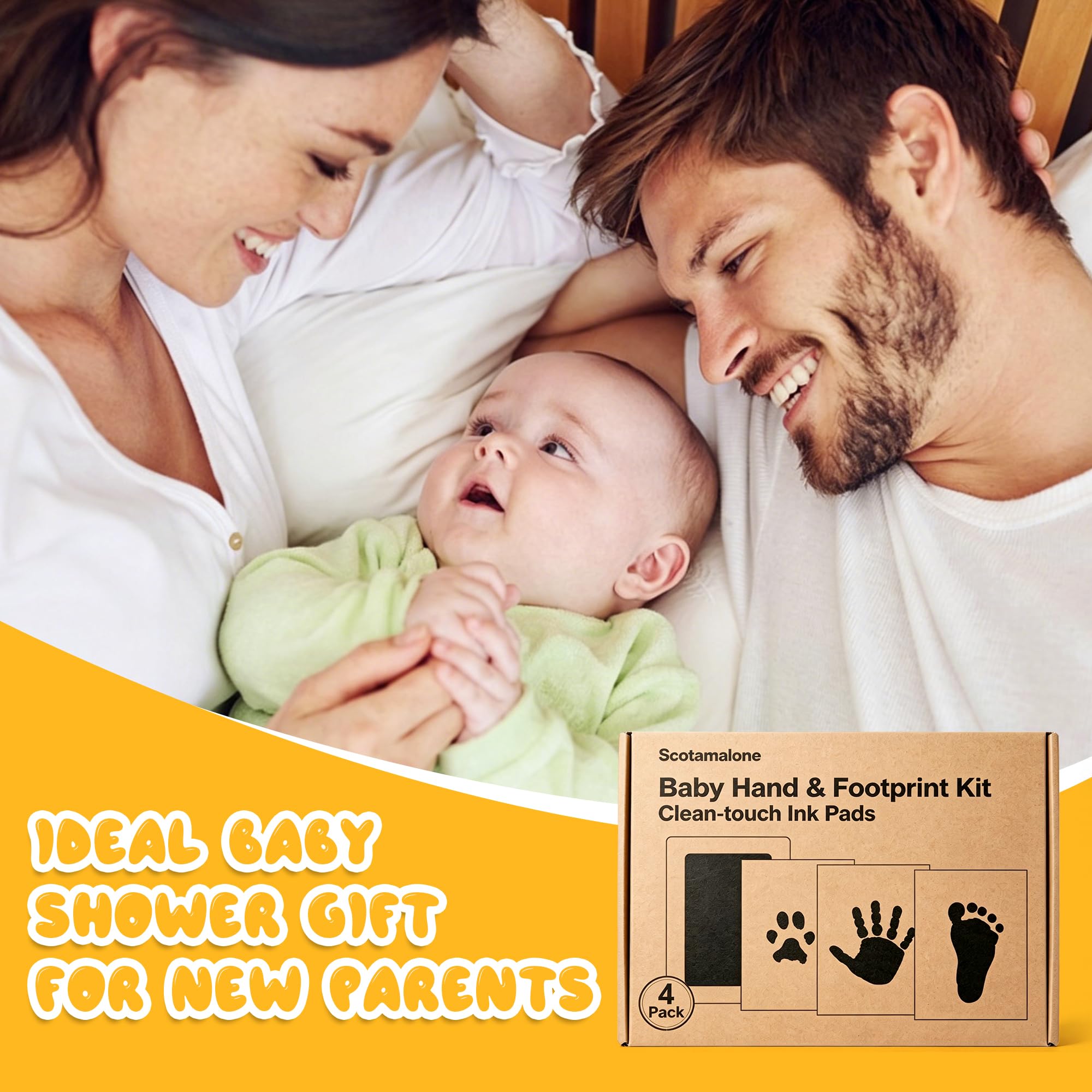 4-Pack Inkless Baby Hand and Footprint Kit, Clean-Touch Ink Pad for Newborn Keepsake, Dog Nose & Paw Print Kit, Mess-Free Print Ink Pad for Babies and Pets