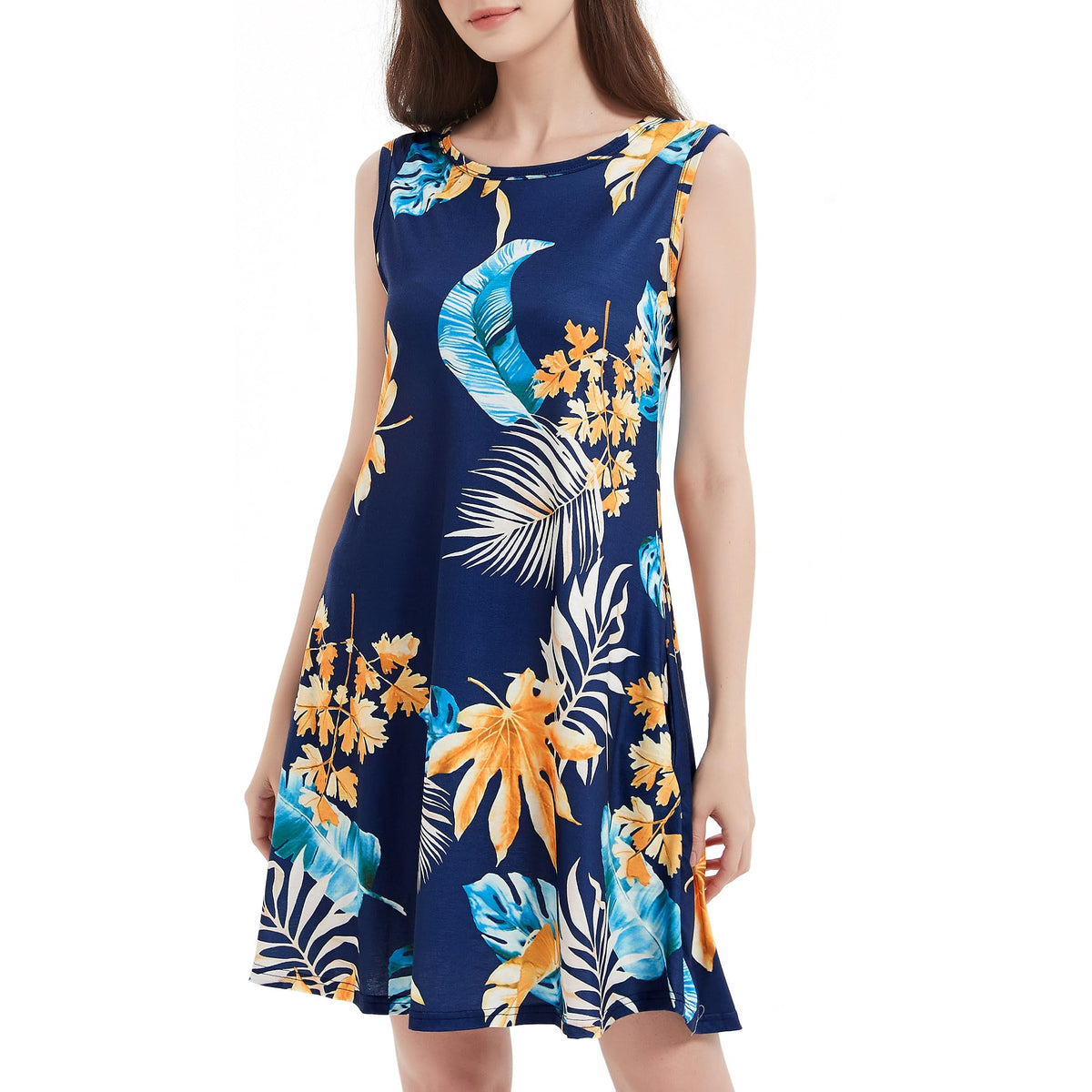 Scotamalone Summer Dresses for Women Casual Beach Travel Vacation Floral Tshirt Sundress Tank Dress Sleeveless with Pockets