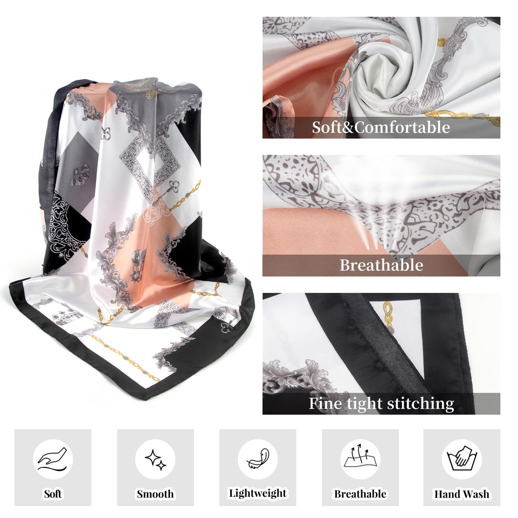 Scotamalone Head Scarf for Women Bandanas Printed Satin-Silk Scarf Hair Scarf 35 Inches for Travel, Beach, Vacation, Casual