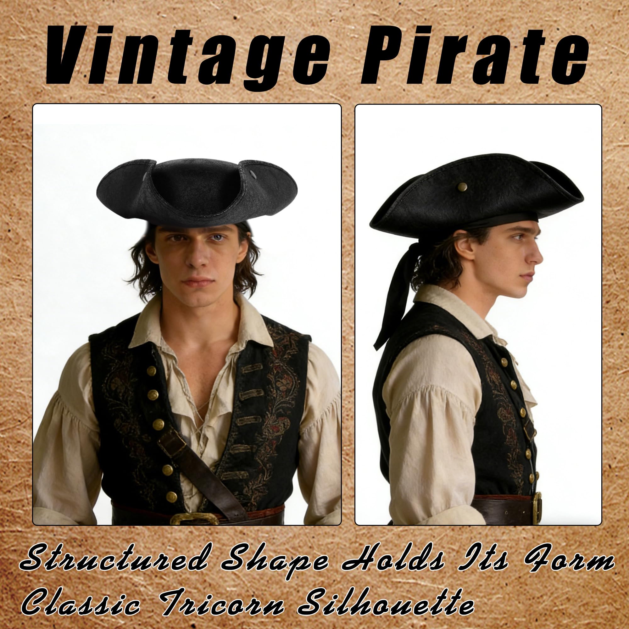 Scotamalone Pirate Hat Pirate Costume Accessories for Men Women Tricorn Captain Hat Distressed Leather Vintage Pirate Hat