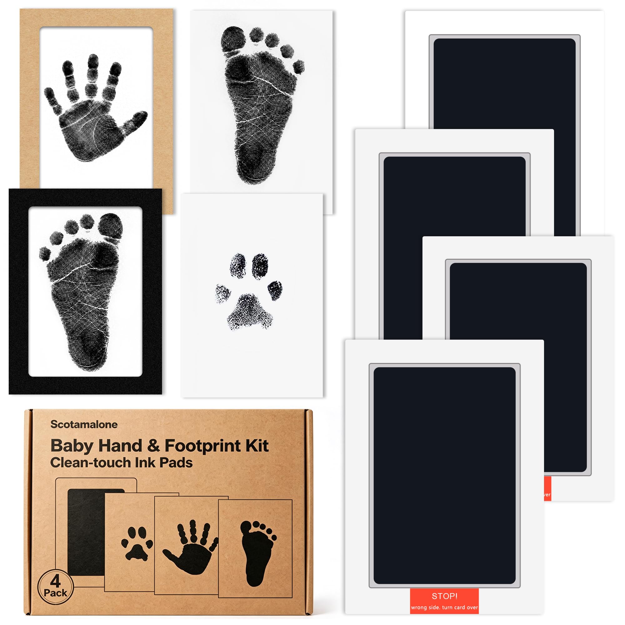 4-Pack Inkless Baby Hand and Footprint Kit, Clean-Touch Ink Pad for Newborn Keepsake, Dog Nose & Paw Print Kit, Mess-Free Print Ink Pad for Babies and Pets