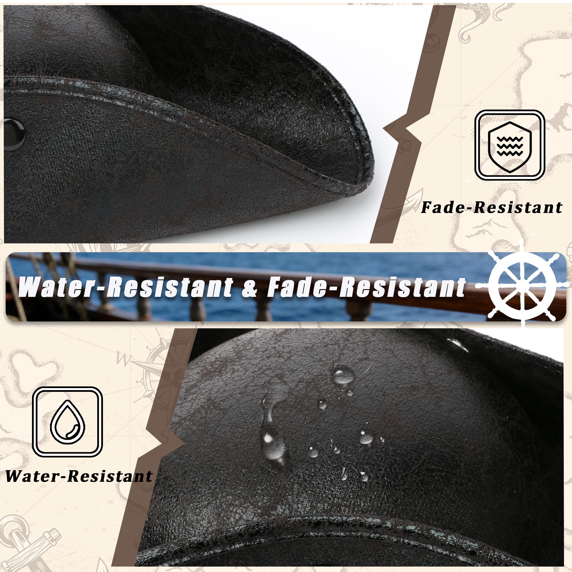 Scotamalone Pirate Hat Pirate Costume Accessories for Men Women Tricorn Captain Hat Distressed Leather Vintage Pirate Hat