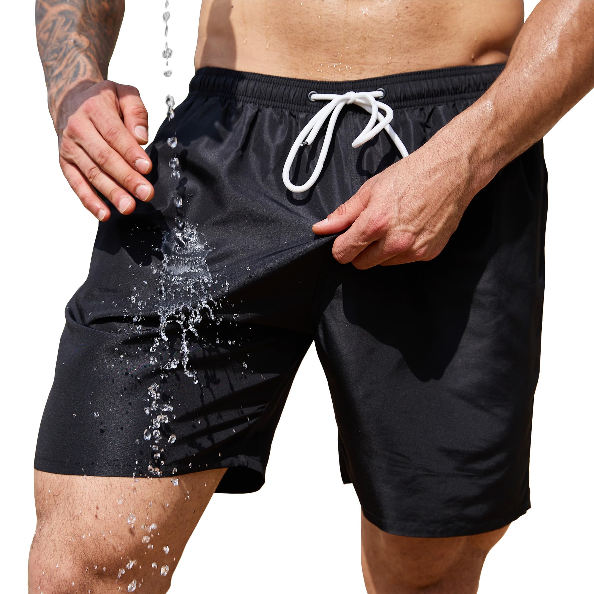 Scotamalone Mens Swim Trunks Board Shorts Swimwear Bathing Suits Quick Dry for Beach,Travel,Vacation,Swimming, Surfing,Casual Black
