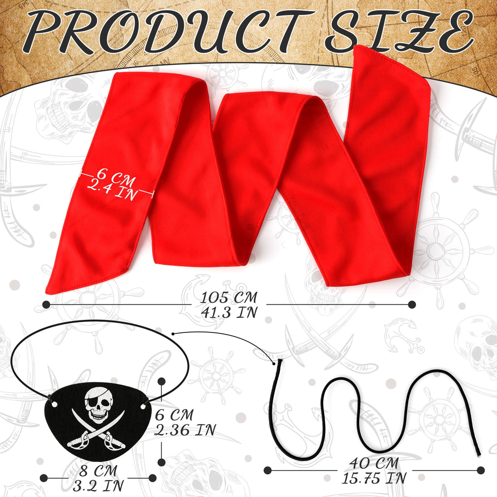 Scotamalone Halloweens Pirate-Accessories Pirate-Party Favors Supplies for Men Women Includes Two Red Piratehead Bandana And Two Black Pirate-Eye Patches