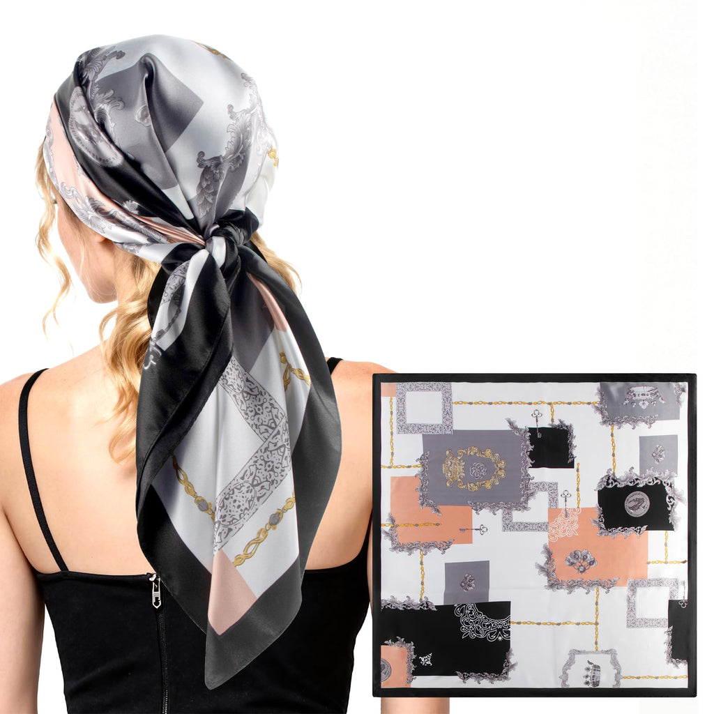 Scotamalone Head Scarf for Women Bandanas Printed Satin-Silk Scarf Hair Scarf 35 Inches for Travel, Beach, Vacation, Casual