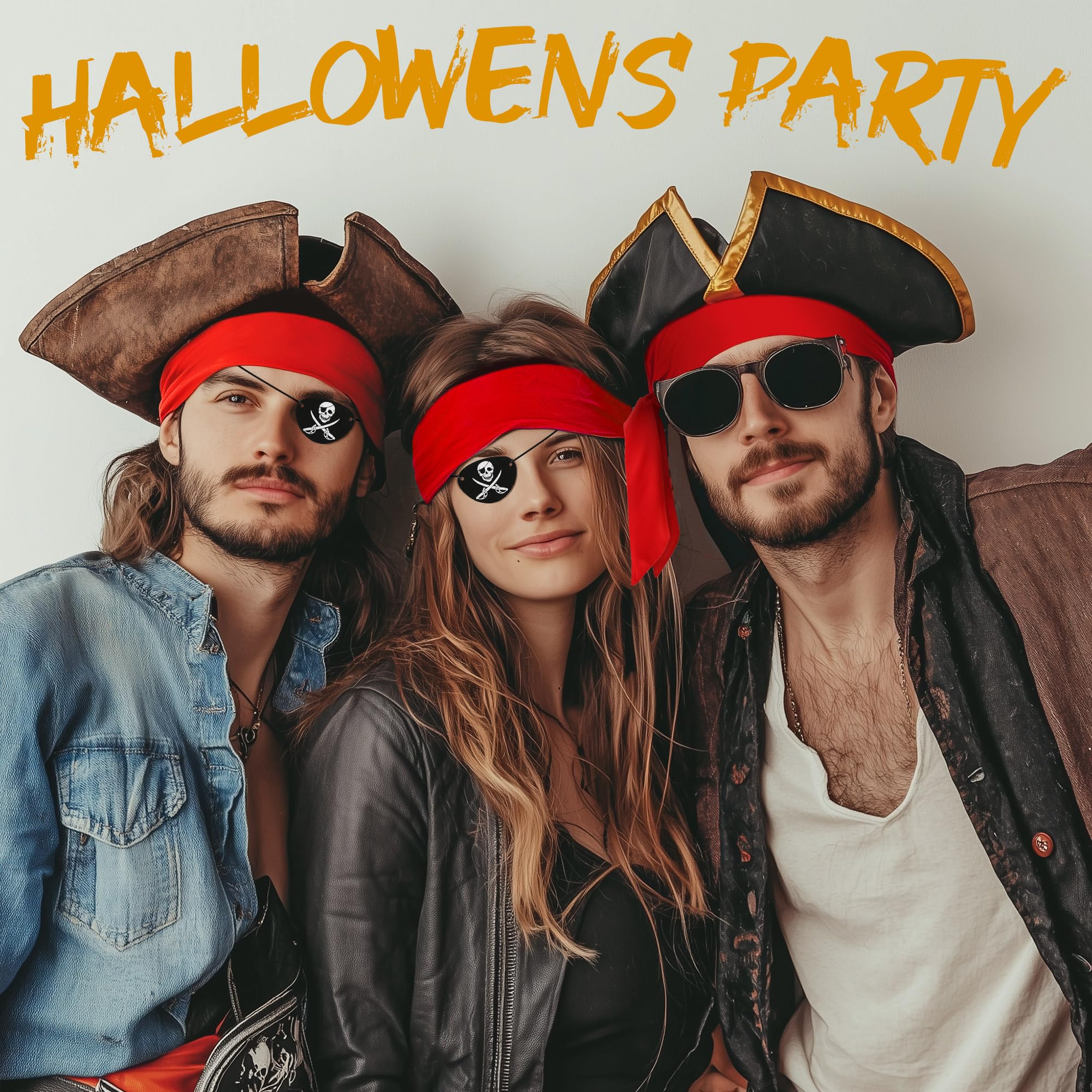 Scotamalone Halloweens Pirate-Accessories Pirate-Party Favors Supplies for Men Women Includes Two Red Piratehead Bandana And Two Black Pirate-Eye Patches